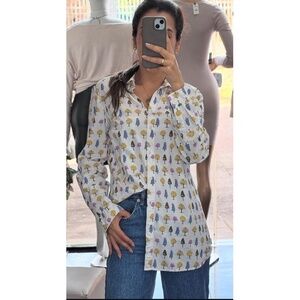Boden Womens Button Up Shirt White Multi-color Tree Print Long Sleeve Casual